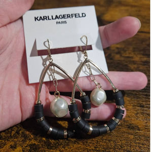 NEW! Karl Lagerfeld Paris Wrapped Open Gold-Tone Dangle Earrings w/ Faux Pearl